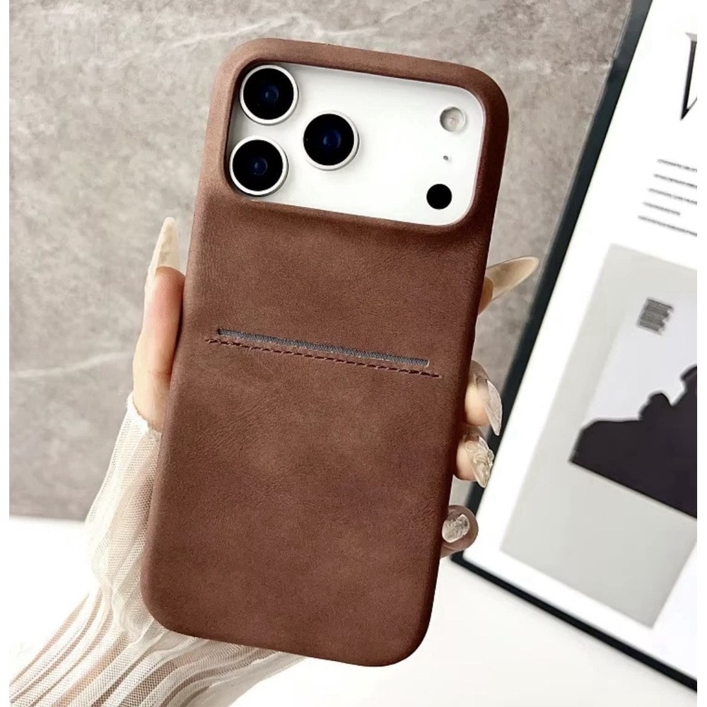 Brand New Brown iPhone 17 Pro Max Lambskin Card Slot Phone Case‎ Sleek Posh